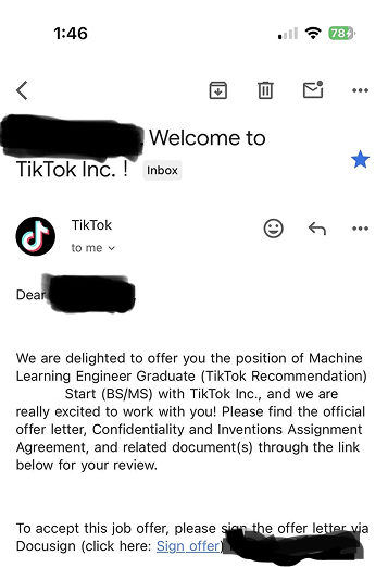 TikTok Offer Letter