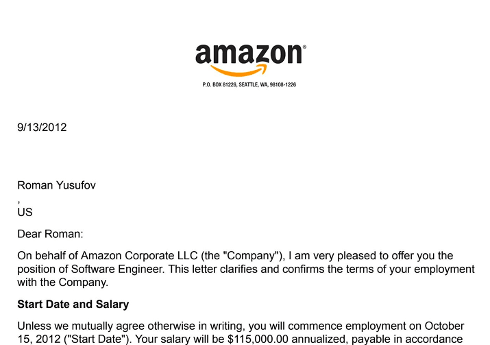 Amazon Offer Letter